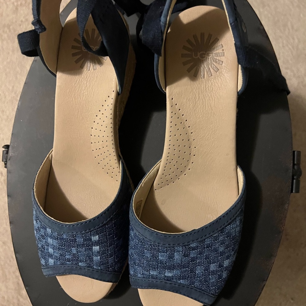 UGG - Denim & Jute Wedge Sandals - Size 9 1/2
